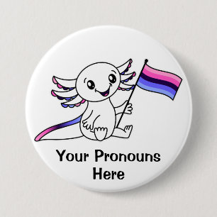 PRONOUNS Cute Axolotl Omnisexual Pride Flagga HGBT Knapp