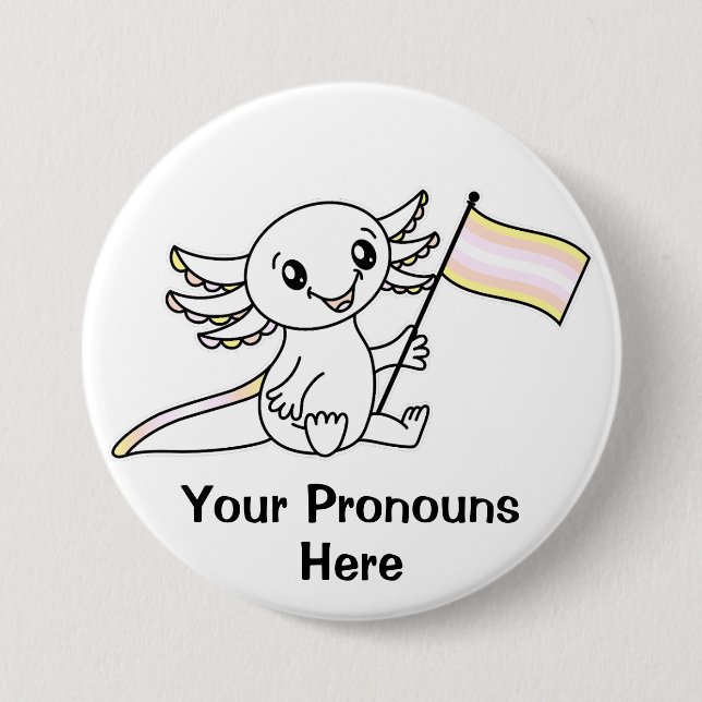 PRONOUNS Cute Axolotl + Pangender Pride Flagga HGB Knapp (Framsida)