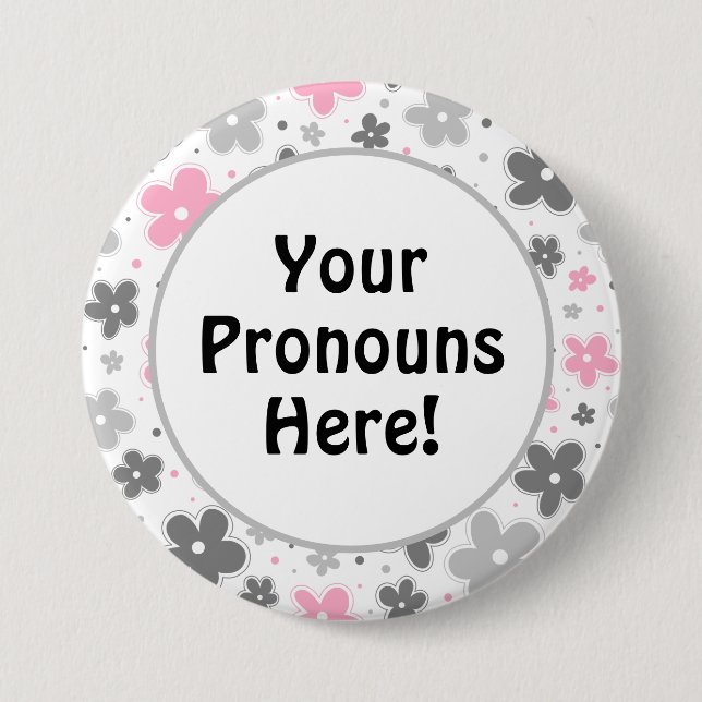 PRONOUNS! Demigirl Pride Flowers Doodle Rosa Knapp (Framsida)