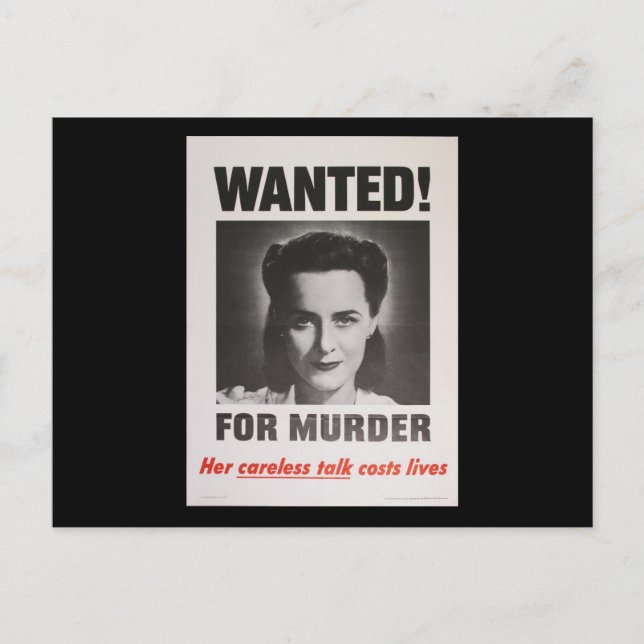 Propaganda Poster WWII "Wanted for Murder" Vykort (Framsida)