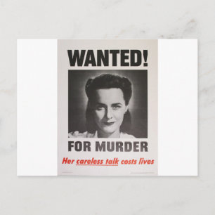 Propaganda Poster WWII "Wanted for Murder" Vykort