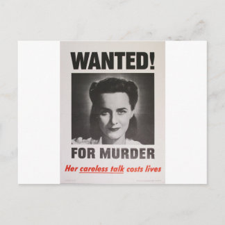 Propaganda Poster WWII "Wanted for Murder" Vykort