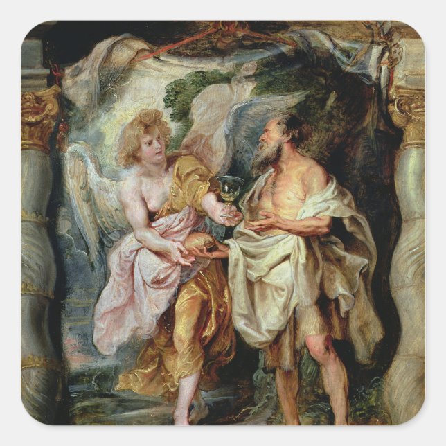Prophet Elijah och Angel Fyrkantigt Klistermärke (Framsida)