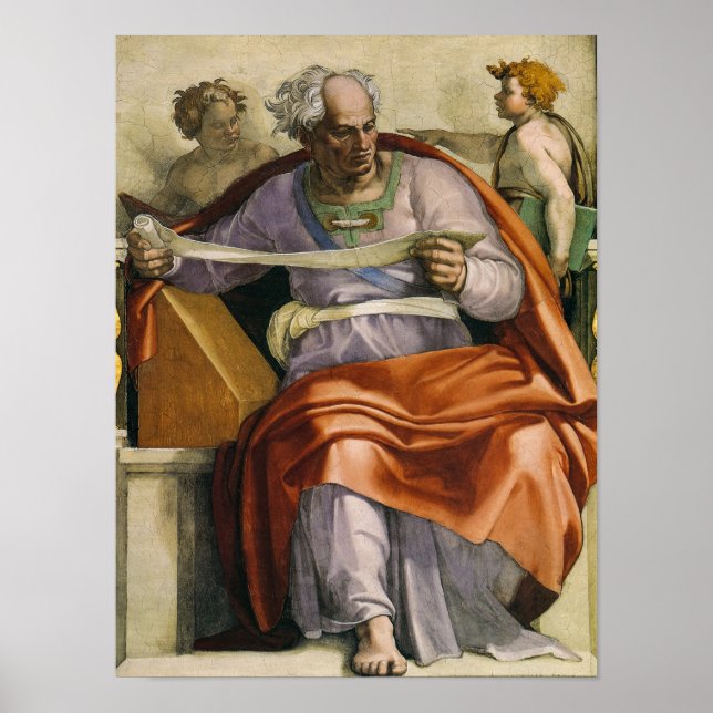 Prophet Joel, Sistine Chapel av Michelangelo Poster (Framsidan)