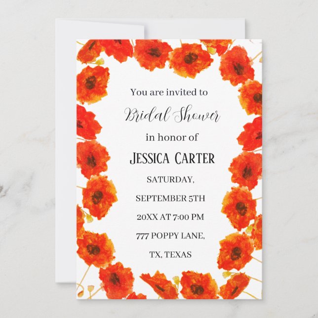 Proppies Blommigt Watercolor Boho Möhippa Inbjudningar (Framsida)