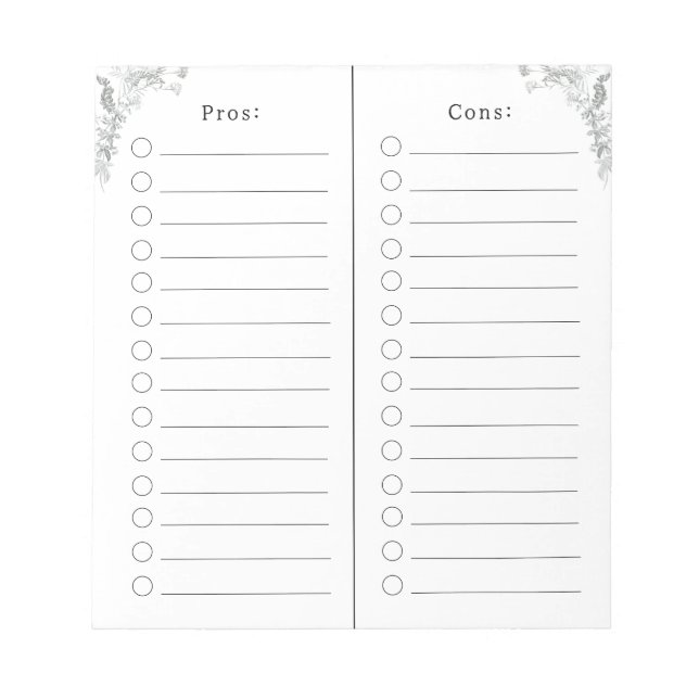 Pros And Cons Checklist List Notes Anteckningsblock (Framsida)
