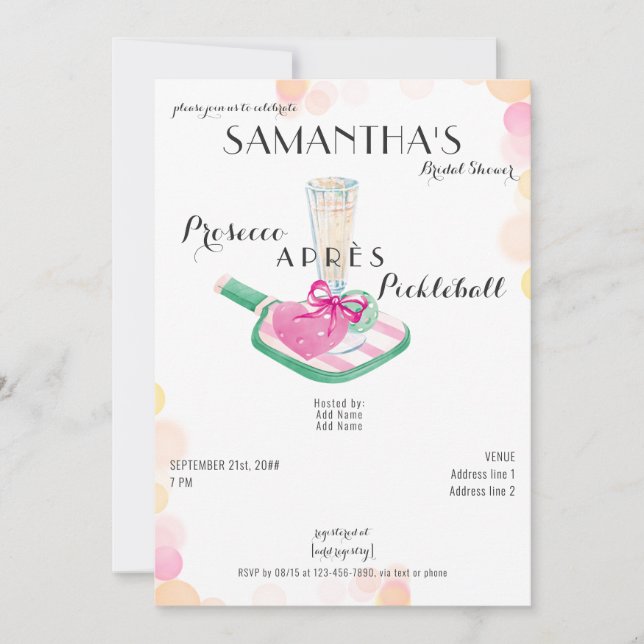 Prosecco Après Pickleball Retro Möhippa Inbjudningar (Framsida)