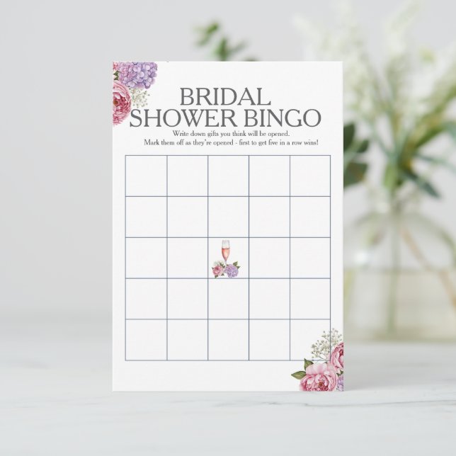 Prosecco blommor Bröllopsdusch Bingo spel Inbjudningar (Stående Fram)