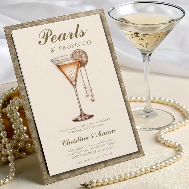 Prosecco Elegant Brunch med Pearls Bröllop Inbjudningar (Skapare uppladdad)