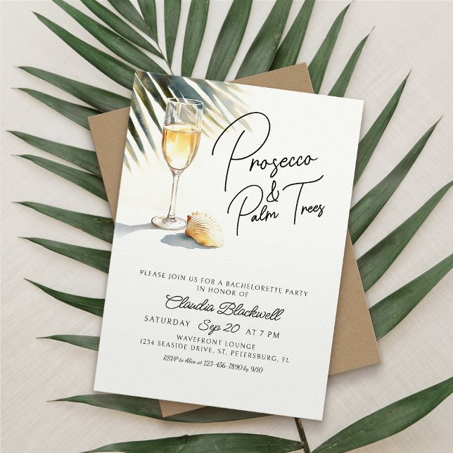Prosecco Handflatan Träd Tropical Bachelorette Par Inbjudningar (Skapare uppladdad)