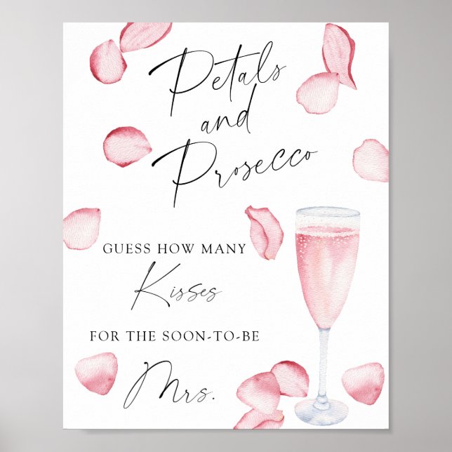 Prosecco - hur många kyssar bröllopsdusch spel poster (Framsidan)