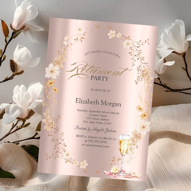 Prosecco-kronblad Vildblommor Roséguld Inbjudningar (Skapare uppladdad)