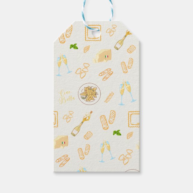 Prosecco och Pasta Födelsedag Presentetikett (Framsidan)