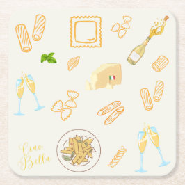Prosecco och Pasta Födelsedag Underlägg Papper Kvadrat