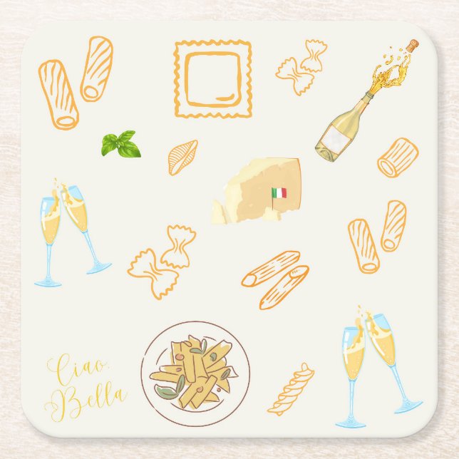 Prosecco och Pasta Födelsedag Underlägg Papper Kvadrat (Framsidan)