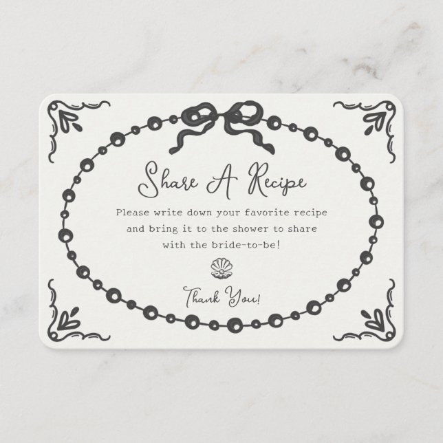 Prosecco Pärlor Coquette Bow Dela ett recept kort (Framsida)