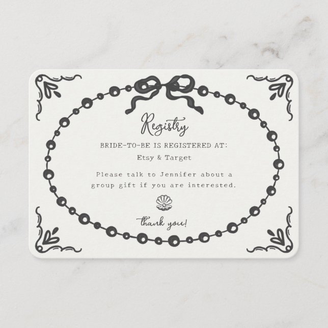 Prosecco Pearl Coquette Bow Gift Registry Tilläggskort (Framsida)