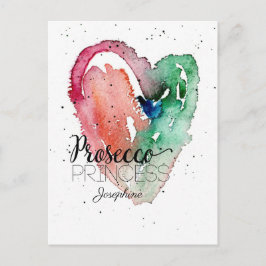 "Prosecco Princess" Monogram Watercolor Heart Vykort