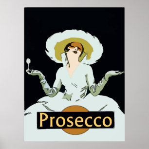 Prosecco, Vintage Stil Dam, tecken Poster