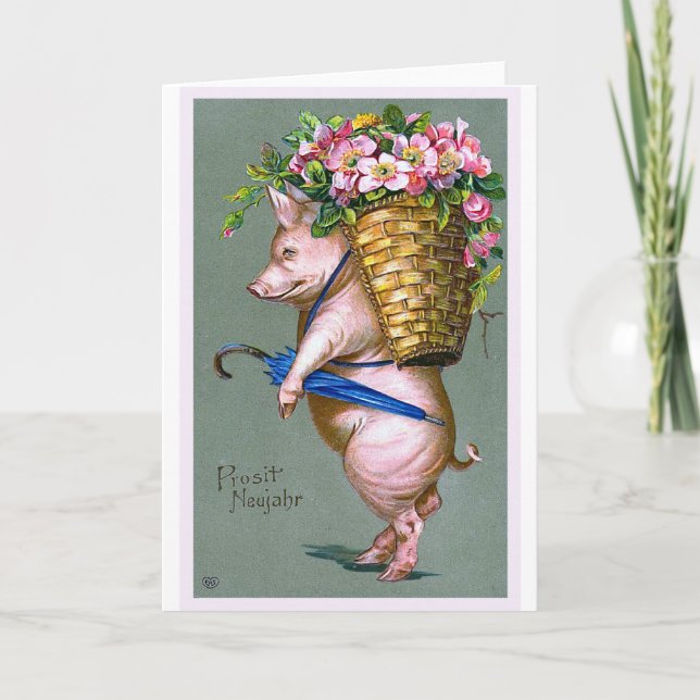 "Prosit Neujahr" vintagetysk Kort (Framsida)