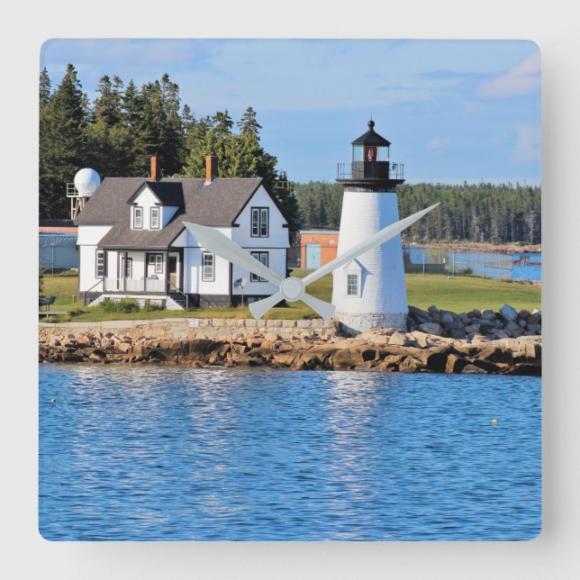 Prospect Harbour Lighthouse, Maine Postcard Fyrkantig Klocka (Framsida)