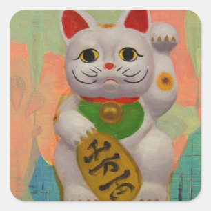 Prosperity Cat Stickers Fyrkantigt Klistermärke