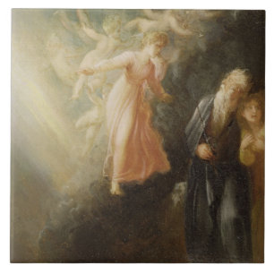 Prospero, Miranda och Ariel, från "stormen", c Kakelplatta