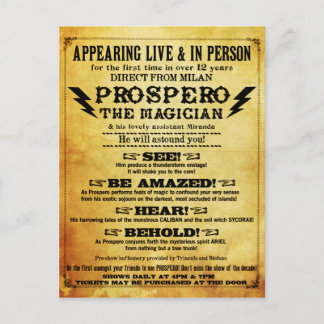PROSPERO! Shakespearean Magician Postcard Vykort