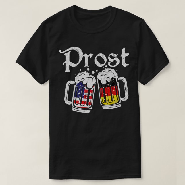 Prost Beer American German Flagga Funny Oktoberfes T Shirt (Design framsida)