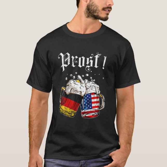 Prost Beer German American Flagga Manar Mu T Shirt (Framsida)
