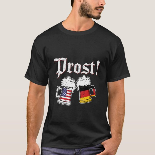 Prost Beer German American Flagga T Shirt Oktoberf (Framsida)