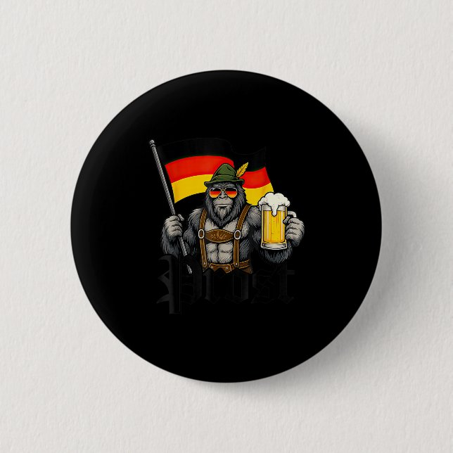Prost Bigfoot Drinking Beer Lederhosen German  Knapp (Framsida)