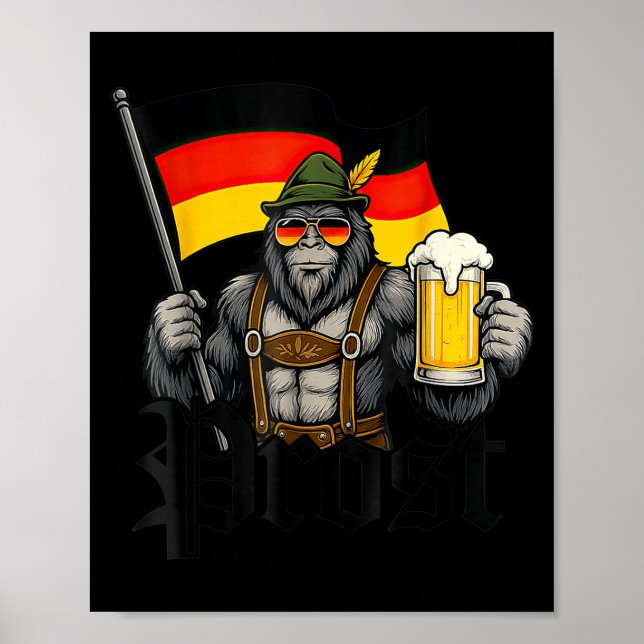 Prost Bigfoot Drinking Beer Lederhosen German  Poster (Framsidan)