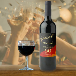 Prost Black, Red & Guld 60:e födelsedagen Vinflaska Etikett