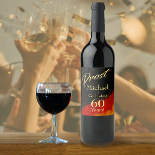 Prost Black, Red och Guld 60:e födelsedagen Vinflaska Etikett