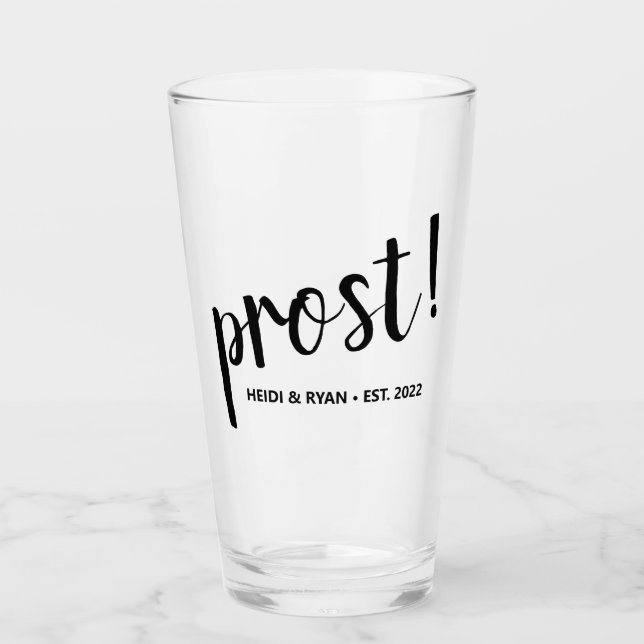 "Prost" Cheers Bröllop Gift Beer Drink Glass Glaskopp (Framsida)