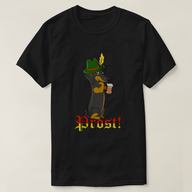 Prost German Oktoberfest Weiner Hund Dachshund Okt T Shirt (Design framsida)