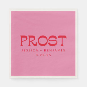 Prost Groovy Rosa Red Typography Namn Bröllop Pappersservett