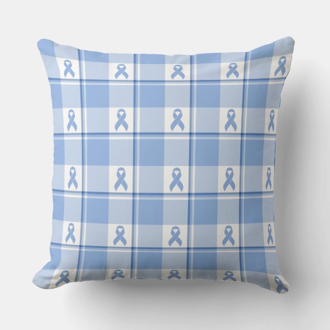 Prostate Cancer Awareness Plaid Light Blue Ribbon Kudde (Framsida)