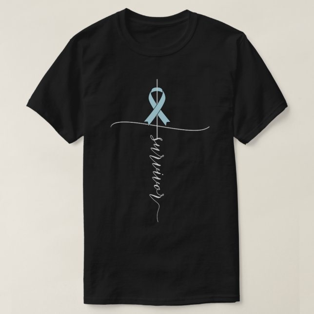 Prostate Cancer Awareness Survivor Light Blue Ribb T Shirt (Design framsida)