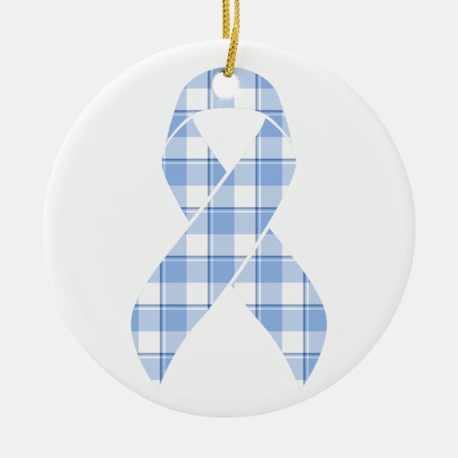 Prostate Cancer Survivor Plaid Light Blue Ribbon Julgransprydnad Keramik (Framsidan)
