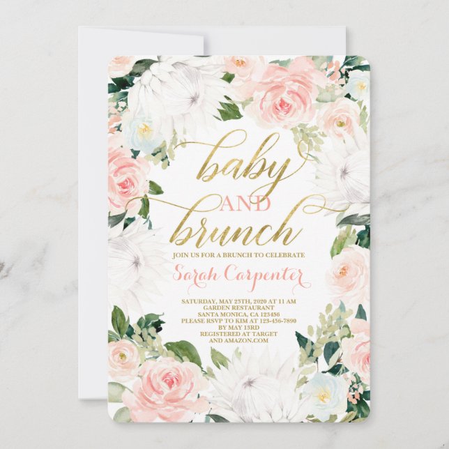 Protea blommigt Baby Shower girl brunch-inbjudan Inbjudningar (Framsida)