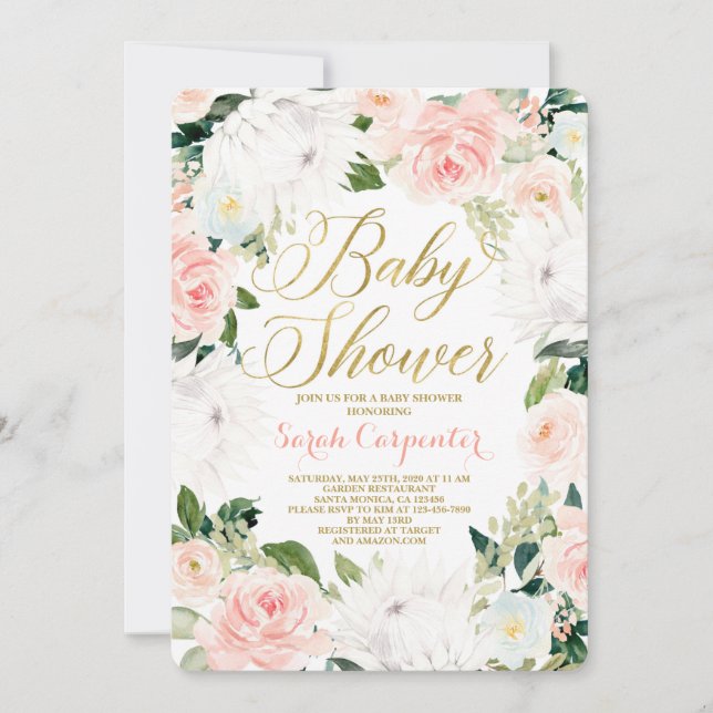 Protea blommigt Baby Shower Girl-inbjudan Inbjudningar (Framsida)