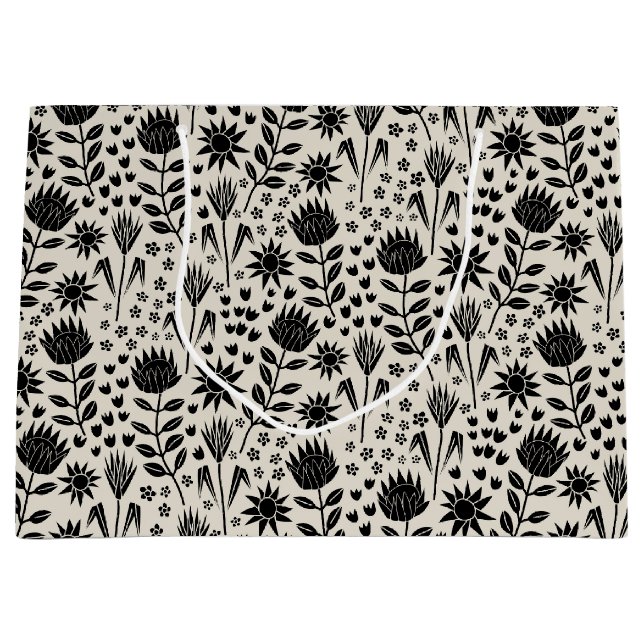 Protea Blommigt Block Print Millefleur Black Linen (Framsidan)