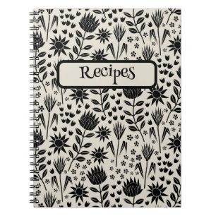 Protea Blommigt Block Print Millefleur Black Linen Anteckningsbok