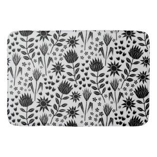 Protea Blommigt Block Print Millefleur black white Badrumsmatta