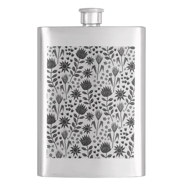 Protea Blommigt Block Print Millefleur black white Fickplunta (Framsidan)