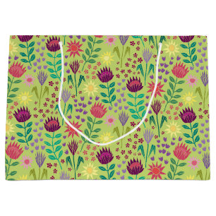 Protea Blommigt Block Print Millefleur cheery grön