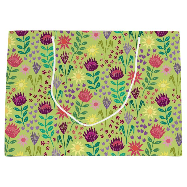 Protea Blommigt Block Print Millefleur cheery grön (Framsidan)