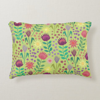 Protea Blommigt Block Print Millefleur cheery grön Prydnadskudde
